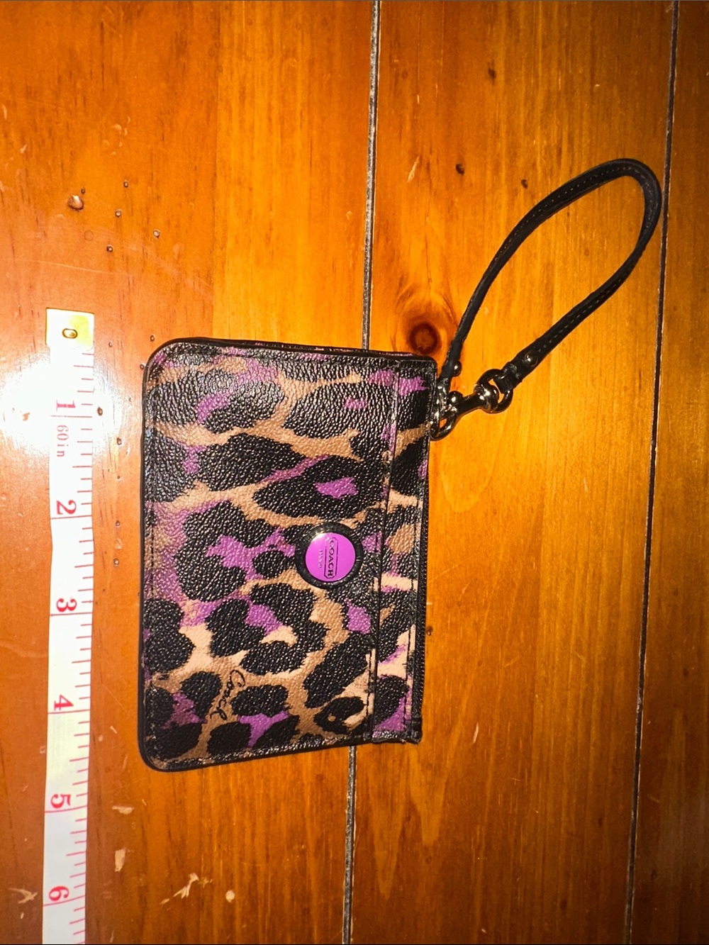 Coach Leopard-Print Wristlet with Purple and Black Accents- Y2K